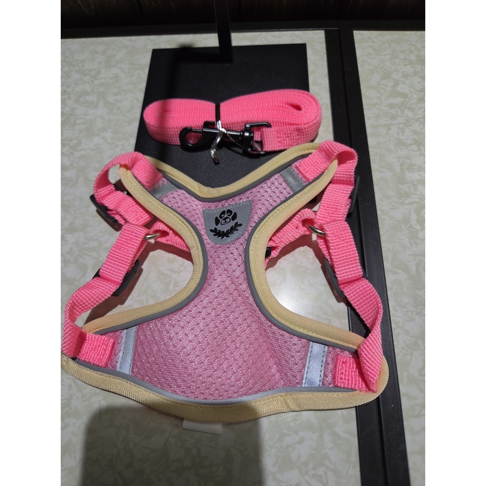 X-Small Pink & Yellow Dog Harness W/leash